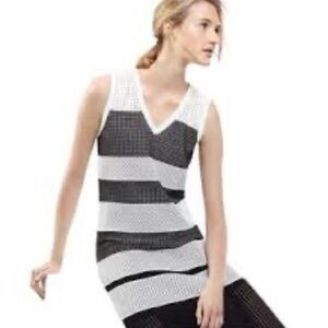 St. John Black and White Asymmetrical Sheath Dress